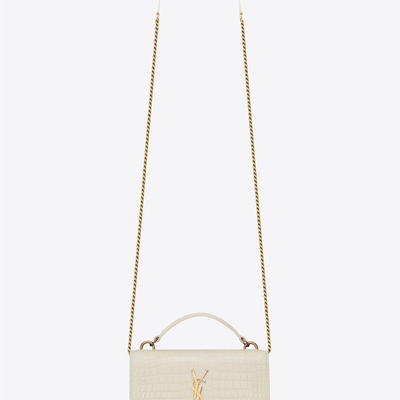 Saint Laurent YSL Crocodile Leather Sunset Shoulder Bag w/ a Strap (Pink/Silver) - Picture 9 of 13